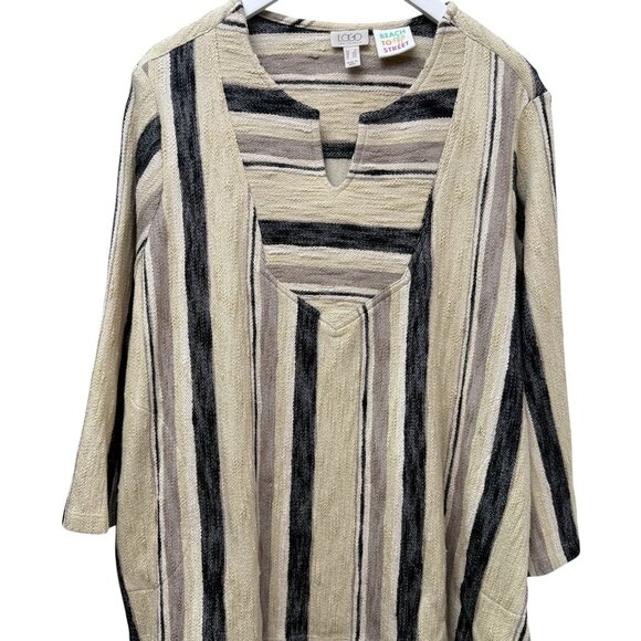 LOGO Lori Goldstein Beach to Street Striped Pullover Plus Size 1X Woven Womens T - Picture 6 of 8
